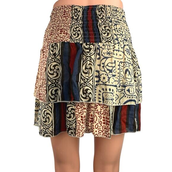 Kashish Multicolor Print Smocked Elastic Waist Layered Mini A-Line Skirt Size OS - Picture 3 of 5
